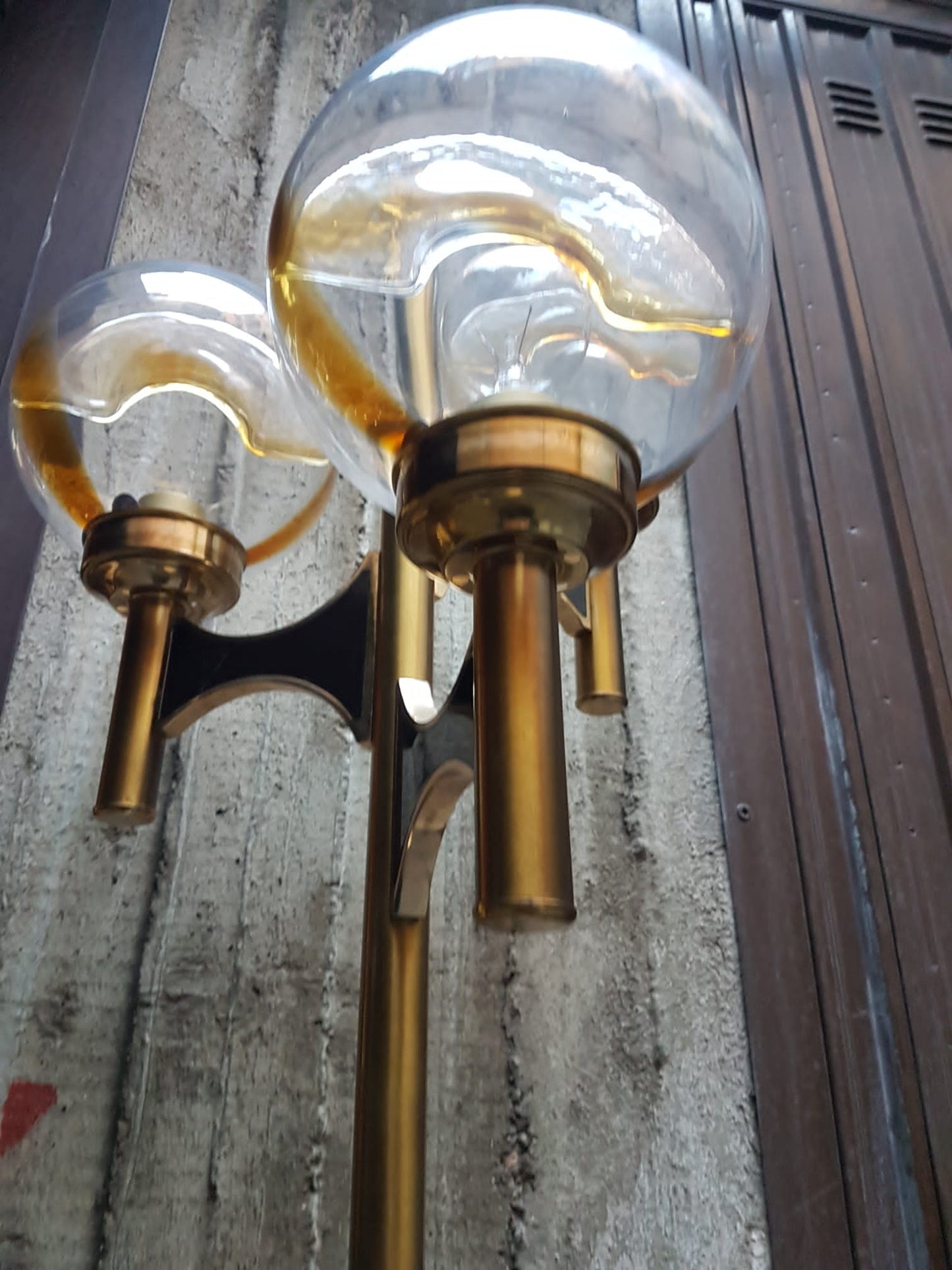 Lampada in ottone e vetri di Murano Mazzega Sciolari