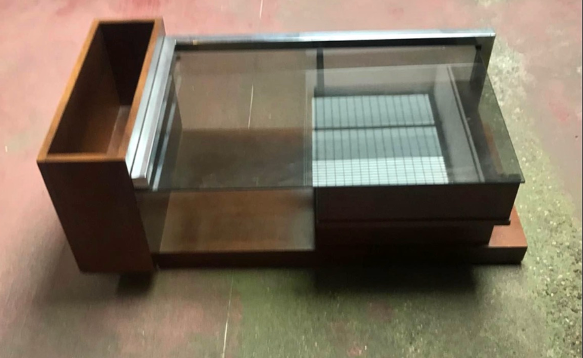 70s coffee table in wood and glass