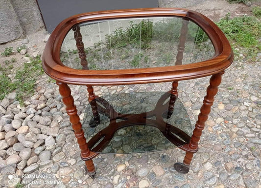Wood and glass food trolley table