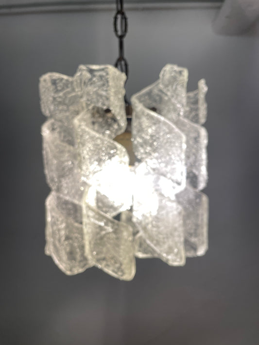 Vintage Murano glass chandelier with ice effect, Venini style.