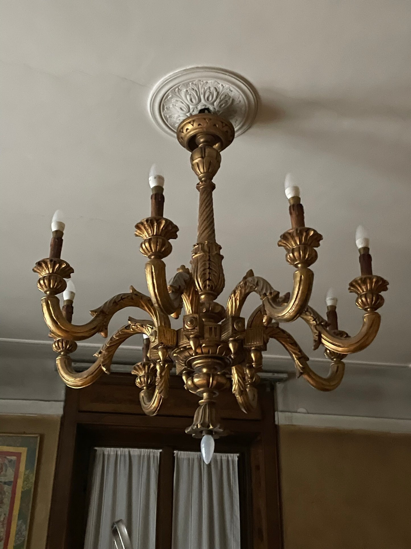 Large 8 arm wooden chandelier