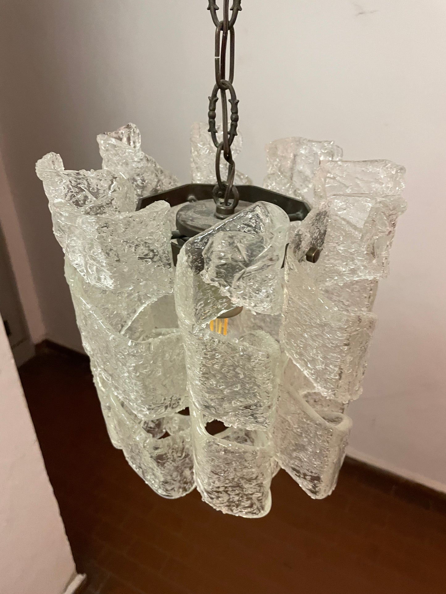 Lampadario vetro Murano vintage effetto ice stile Venini.